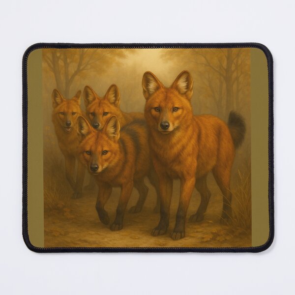Item preview, Dhole Pack – Asiatic Wild Dogs in Forest Mist Wildlife Art designed and sold by GeoWild Designs.