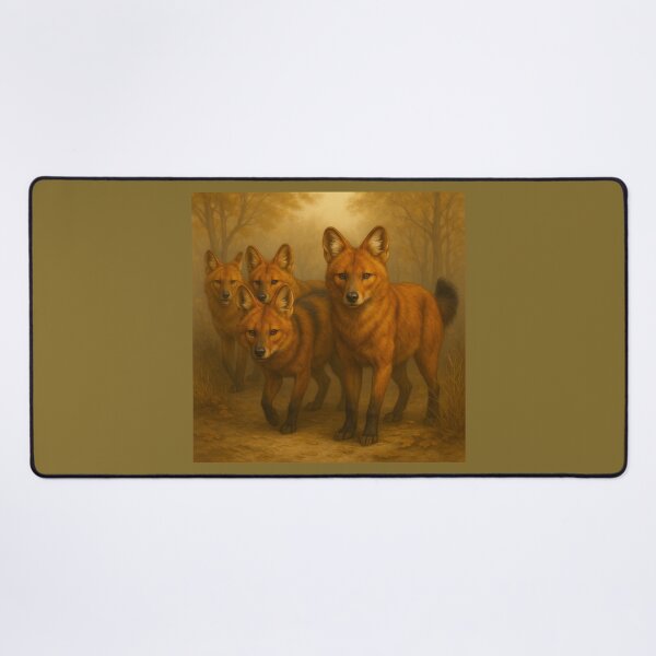 Item preview, Dhole Pack – Asiatic Wild Dogs in Forest Mist Wildlife Art designed and sold by GeoWild Designs.