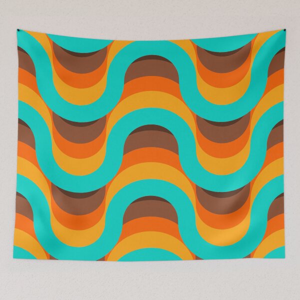 Item preview, Retro 1970s Turquoise, Yellow, Orange, Brown, Abstract Wavy Pattern designed and sold by RetroMaggie.