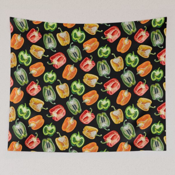 Item preview, Watercolor Bell Peppers on Black designed and sold by Brittany Lane Allen.