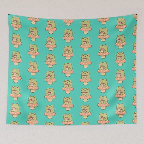 Item preview, Cute Kawaii Frog Drinking Tea on Mushroom Sticker designed and sold by joshferatu.