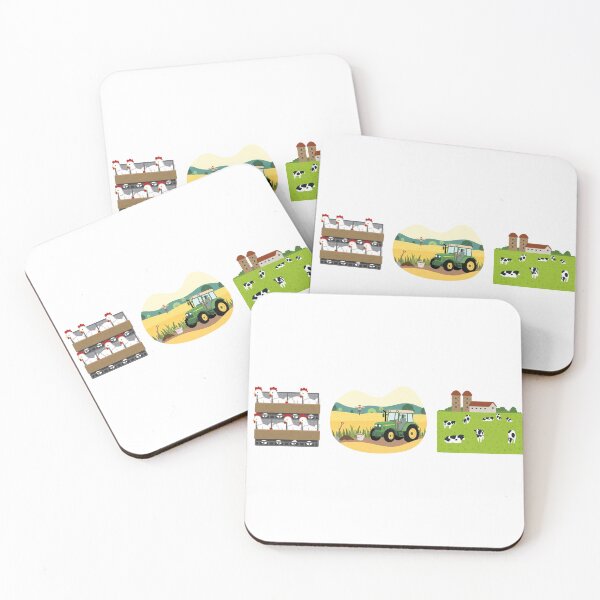 Item preview, Farming Icons Sticker – Chickens, Tractor Field, Dairy Pasture – Minimal Agriculture Triptych designed and sold by MicroRoleClub.