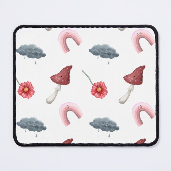 Item preview, Bright and playful watercolor doodles featuring a rainbow, flower, cloud, and mushroom on a white background designed and sold by SpaceartLilu.