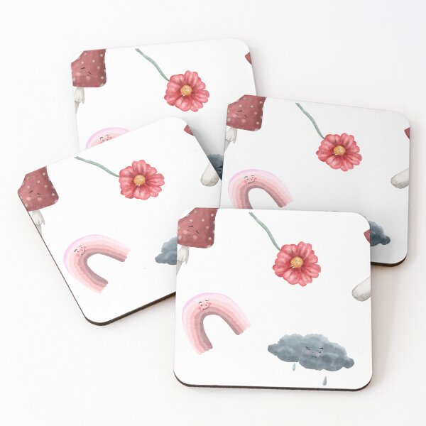 Item preview, Bright and playful watercolor doodles featuring a rainbow, flower, cloud, and mushroom on a white background designed and sold by SpaceartLilu.