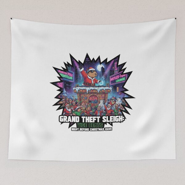 Item preview, Vice Beats: Capybara Santa DJ Rave Night designed and sold by MiszungART.