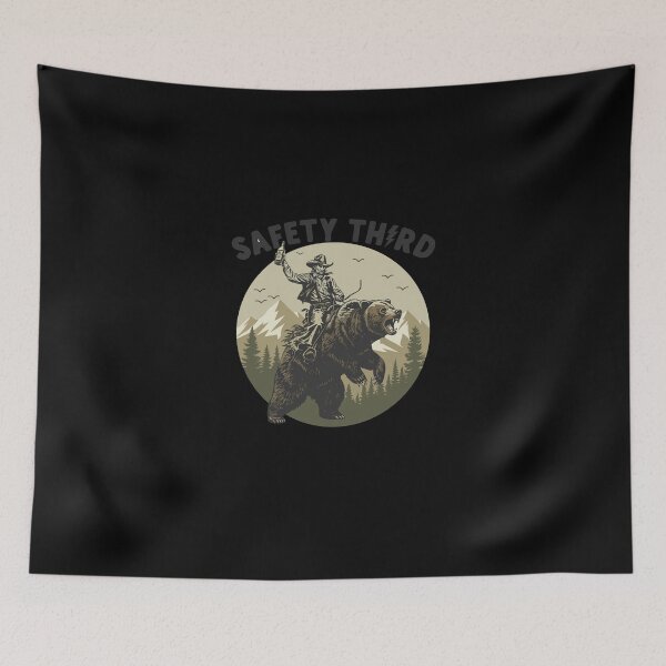 Item preview, Safety Third Cowboy Riding Bear Funny Work Tee designed and sold by BANKACEM.STORE.