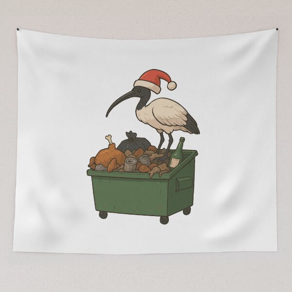 Item preview, Funny Aussie Bin Chicken Christmas Art – Santa Ibis Dumpster Bird Meme – Australian Holiday Humor Illustration designed and sold by BrainBubbleArt.