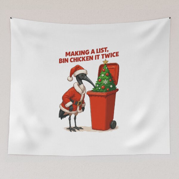 Item preview, Making A List, Bin Chicken It Twice - Funny Bin Chicken Christmas Santa - Australian Ibis Holiday Meme, Aussie Xmas Trash Bird Art designed and sold by BrainBubbleArt.