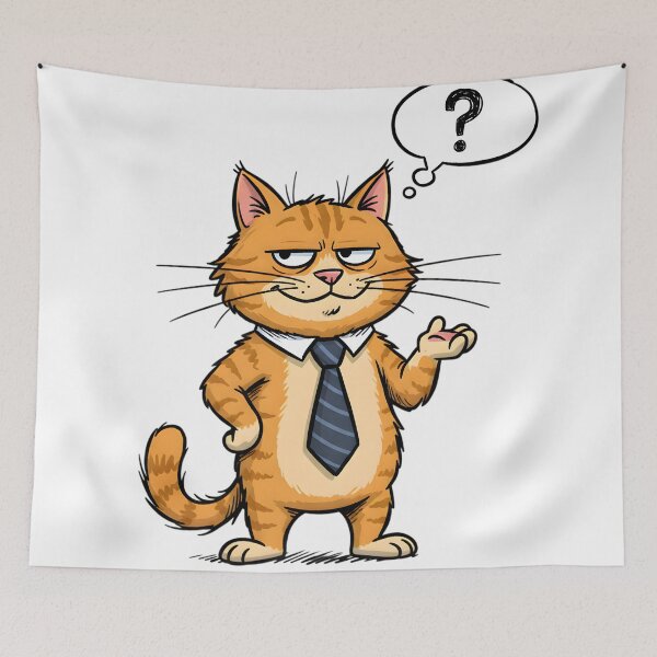 Item preview, Business Cat Cartoon with Question Mark – Witty Office Humor Design designed and sold by YASS@.