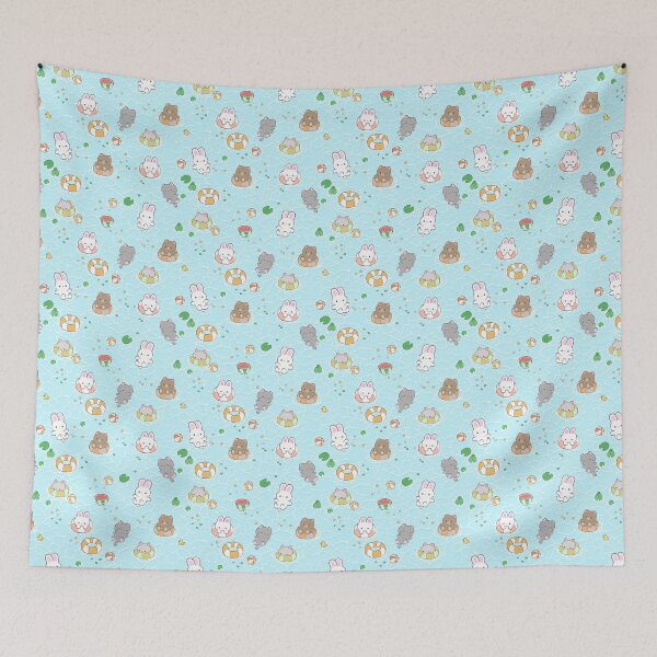 Item preview, Pool Party with Frogs Cats Bunnies and Lily Pad Seamless Pattern Design designed and sold by pastelcafe.