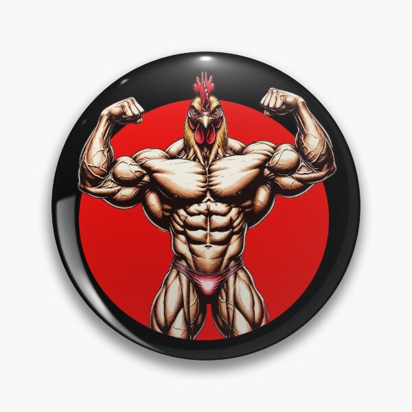 Item preview, Chicken Head Bodybuilder in Red Circle. Funny GYM Rooster designed and sold by PeasyEasy.