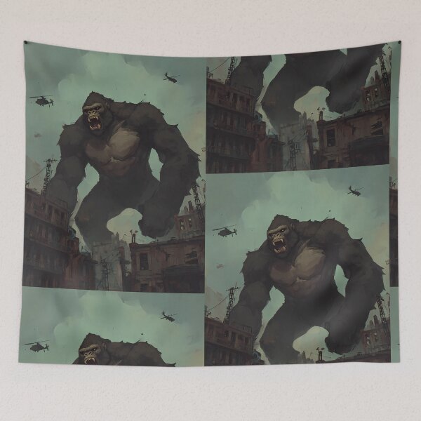 Item preview, Colossal Gorilla Titan Rampaging Through the City – Giant Ape Monster Art designed and sold by Skolyak.