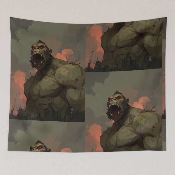 Item preview, Roaring Giant Ape Titan Over the City – Colossal Monster Artwork designed and sold by Skolyak.