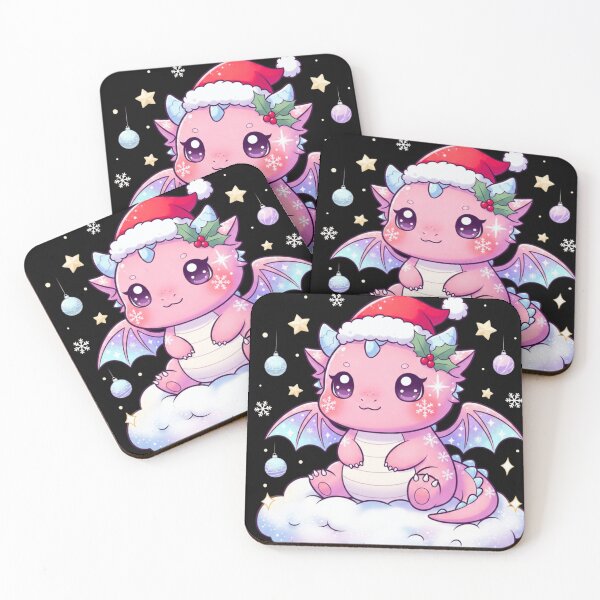 Item preview, Cute Kawaii Christmas  Pink Dragon on a Cloud Holiday Art designed and sold by tarikusa02.