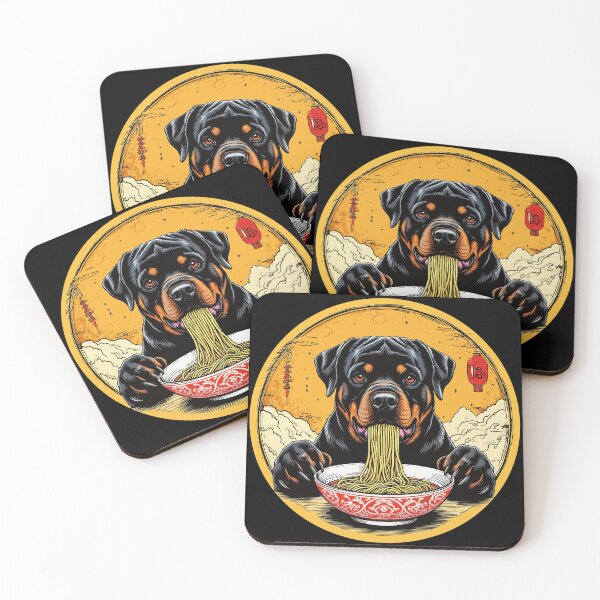 Item preview, Chinese Rottweiler Dog Eats Noodles. Cosmic Rottweiler Eats Spaghetti. Dog Eats Ramen.  designed and sold by PeasyEasy.