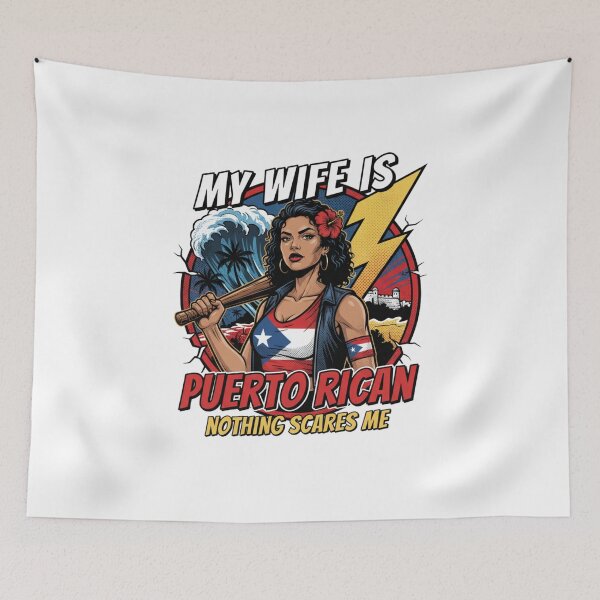 Item preview, Boricua Wife Power - Comic Style Puerto Rico Flag & Taino Sun Design designed and sold by Wear Sculpt.