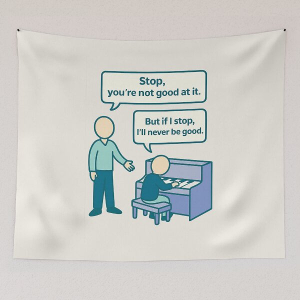 Item preview, Never Stop Improving – Motivational Piano Practice Illustration designed and sold by GraphicEX.
