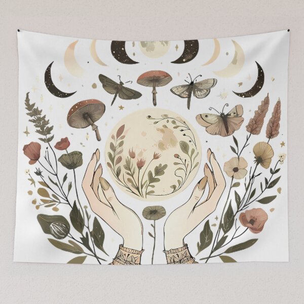 Artikelvorschau, Himmlische Natur Mondphasen Botanische Kunst entworfen und verkauft von DrawDrip.