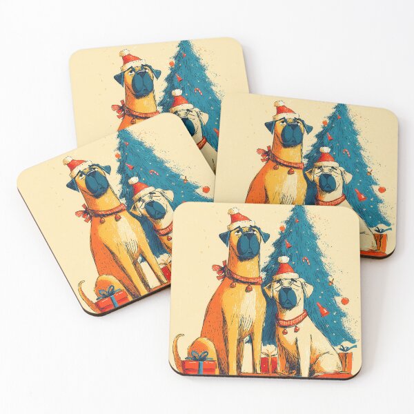 Item preview, Mastiffs Guarding Christmas Tree and Gifts designed and sold by Flying Doggo.