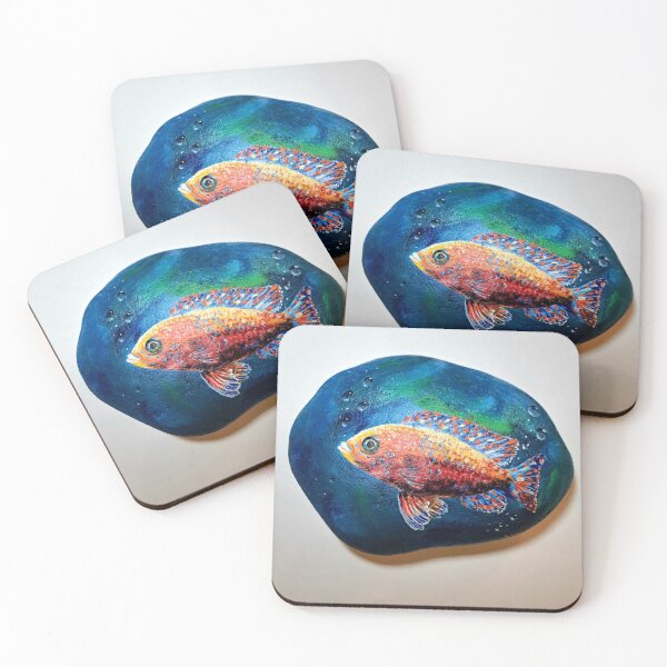 Item preview, Vibrant Tropical Fish Stone Painting – Hand-Painted Neon Art designed and sold by Boski22.