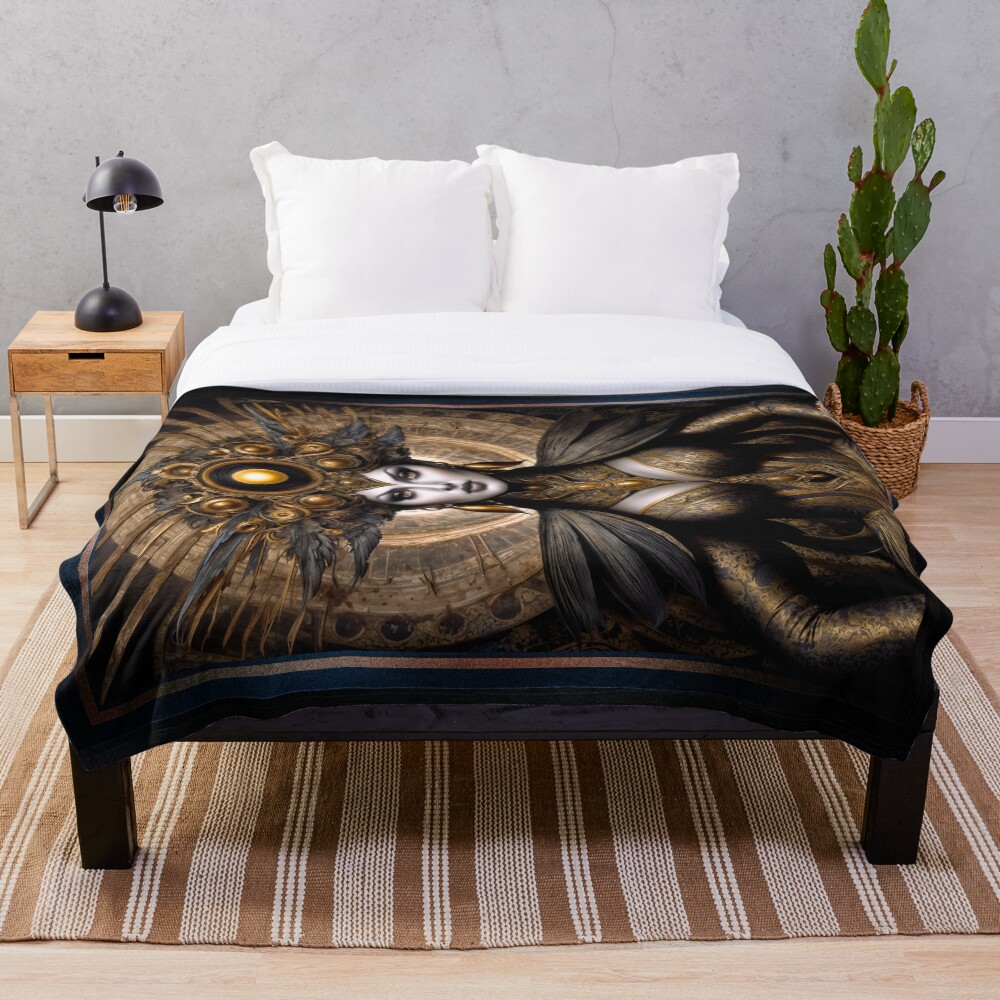 Powabny królewski portret Balarii Rhiphan Grafika koncepcyjna AI autorstwa Xzendor7 4 The Alluring Regal Portrait Of Balaria Rhiphan Striking AI Concept Art by Xzendor7 Decorative Art Print Throw Blanket