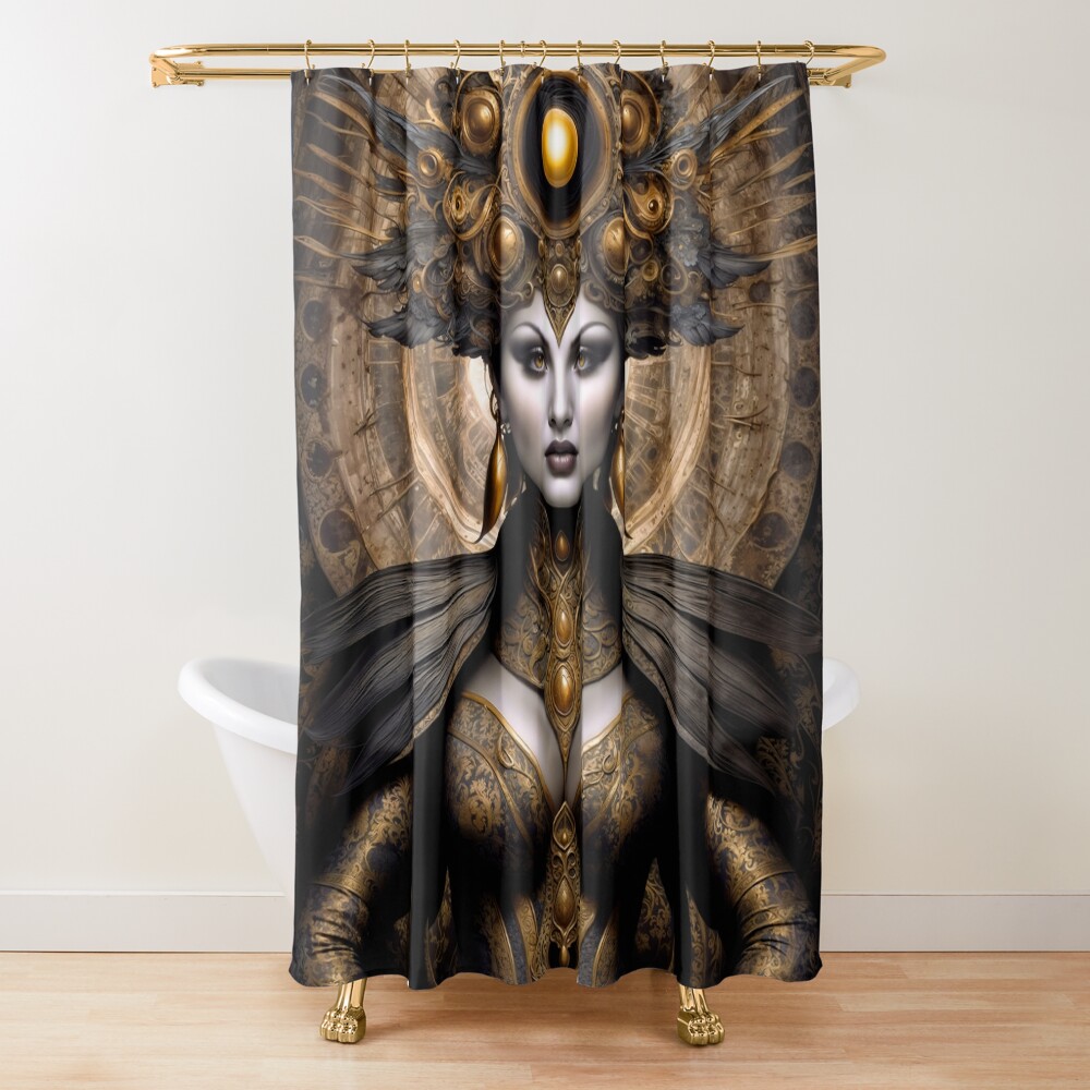 Powabny królewski portret Balarii Rhiphan Grafika koncepcyjna AI autorstwa Xzendor7 2 The Alluring Regal Portrait Of Balaria Rhiphan Striking AI Concept Art by Xzendor7 Decorative Art Print Shower Curtain