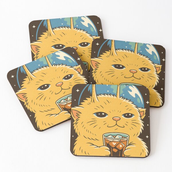 Item preview, Cosmic cat with his iced drink designed and sold by Painted Paw Studio.