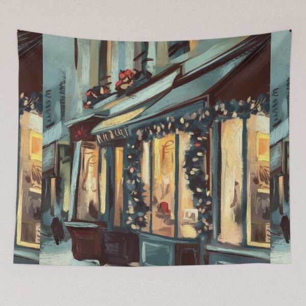 Item preview, Cozy Paris Storefront at Christmas . French Winter Scene. Art By Carraann  designed and sold by CARRAANN.
