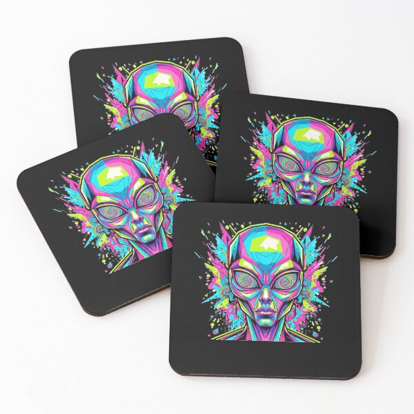 Artikelvorschau, RaveAlienGeometrischNeonPsychedelicFuturismusTechnoMusikDesignWeiß entworfen und verkauft von DarkNight9.