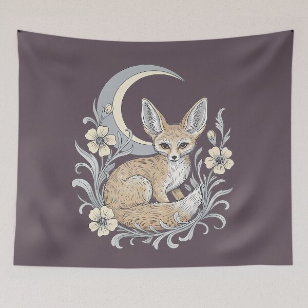 Item preview, Fennec Fox Under Moon with Soft Florals designed and sold by BirdsnStuff.
