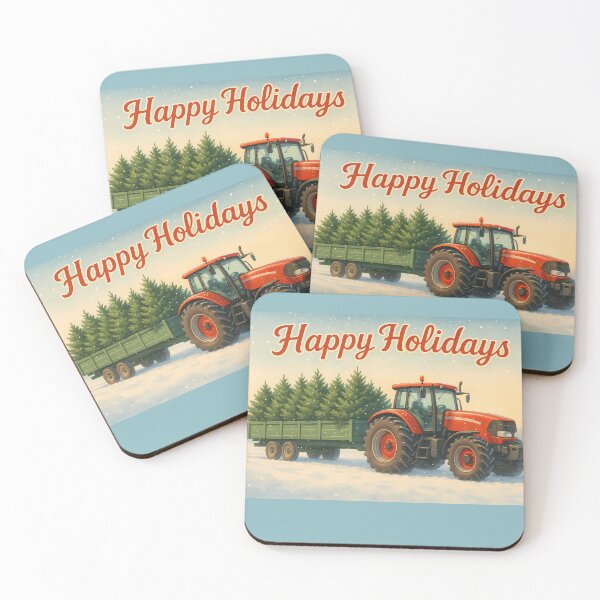 Item preview, Red Tractor Hauling Christmas Trees Happy Holidays Winter Art designed and sold by Buzzink.