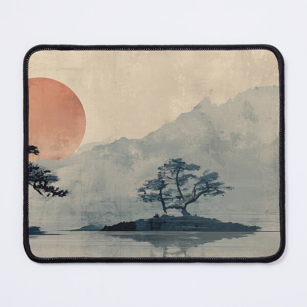 Item preview, Wabi sabi and japandi style inspired faded rustic nature with red sun designed and sold by filigreedigital.