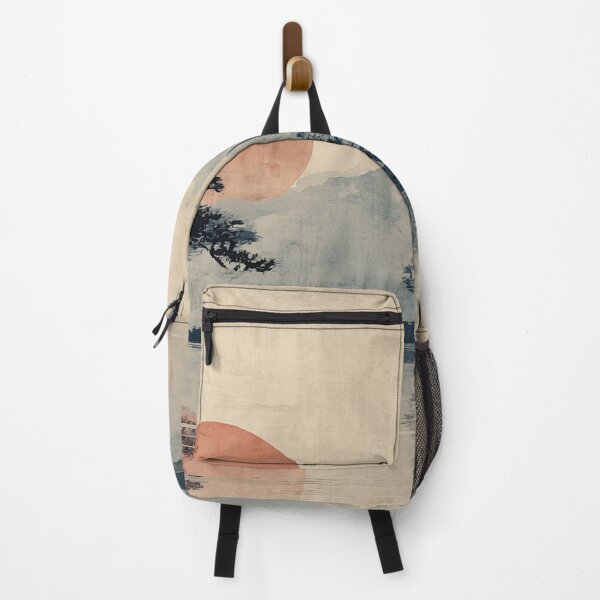 Item preview, Wabi sabi and japandi style inspired faded rustic nature with red sun designed and sold by filigreedigital.