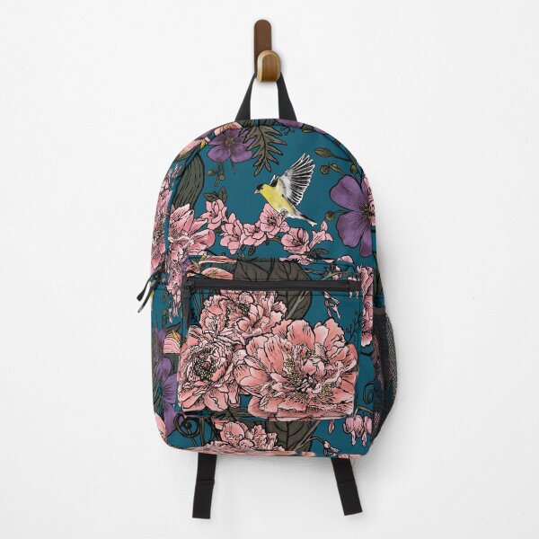 Item preview, Gothic Maximalist Goldfinch Floral Blush Violet on Peacock Blue designed and sold by Brittany Lane Allen.