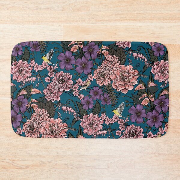 Item preview, Gothic Maximalist Goldfinch Floral Blush Violet on Peacock Blue designed and sold by Brittany Lane Allen.