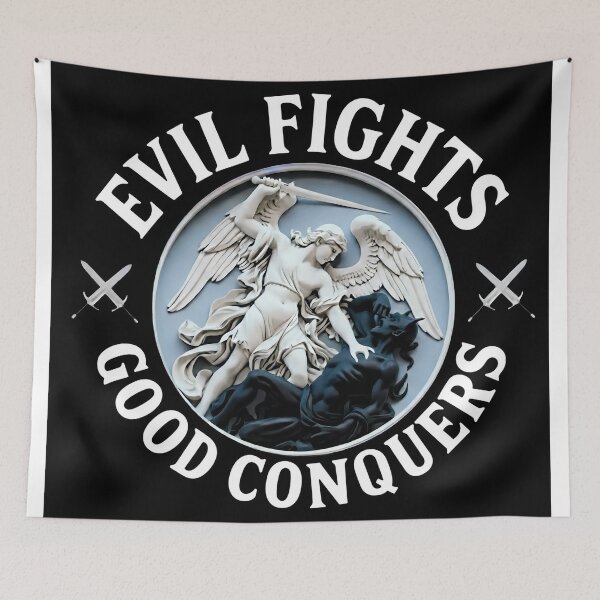 Item preview, Good Conquers Evil | Black Devil White Angel Spiritual Art designed and sold by PatriotPrint.
