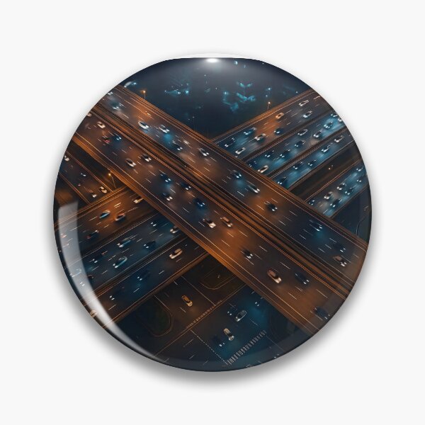 Item preview, Night Highway Intersection – Aerial Birds-Eye View with Car Light Trails designed and sold by EmeraldeaArt.