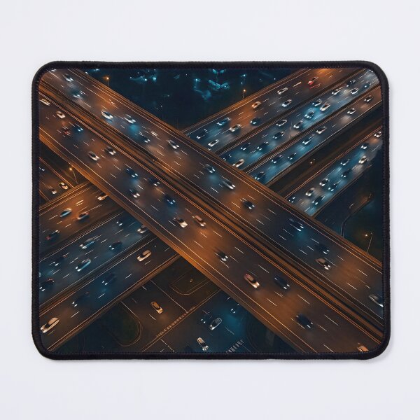 Item preview, Night Highway Intersection – Aerial Birds-Eye View with Car Light Trails designed and sold by EmeraldeaArt.