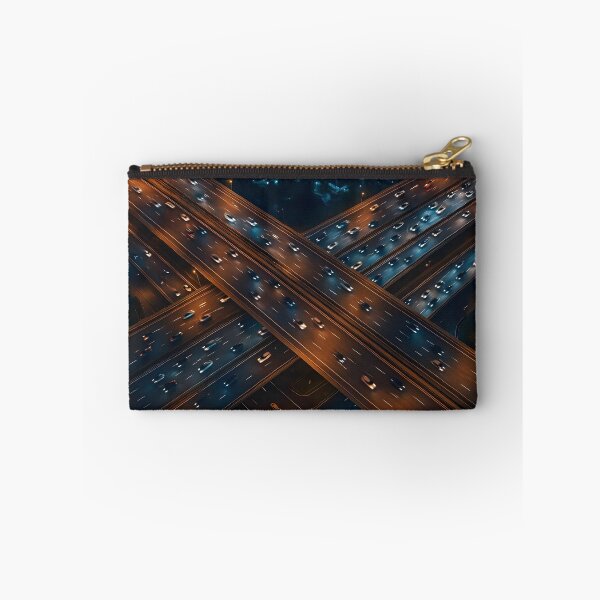 Item preview, Night Highway Intersection – Aerial Birds-Eye View with Car Light Trails designed and sold by EmeraldeaArt.