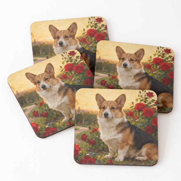 Item preview, Corgi in the Roses II designed and sold by Silver Calico Studio.