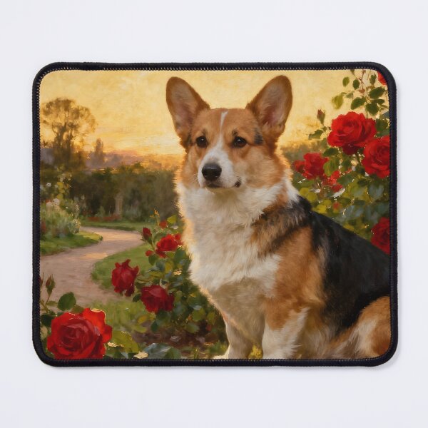 Item preview, Corgi in the Roses II designed and sold by Silver Calico Studio.