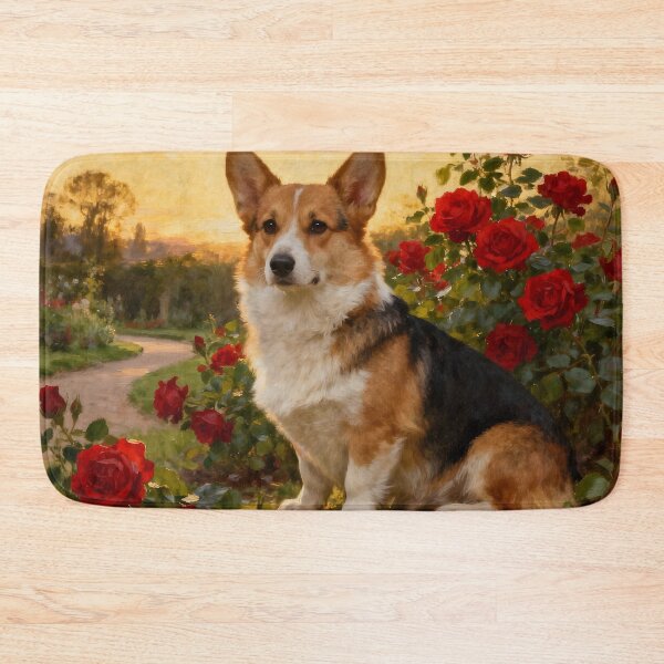Item preview, Corgi in the Roses II designed and sold by Silver Calico Studio.