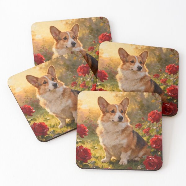 Item preview, Corgi in the Roses III designed and sold by Silver Calico Studio.