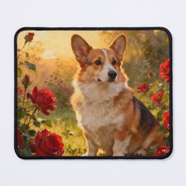 Item preview, Corgi in the Roses III designed and sold by Silver Calico Studio.