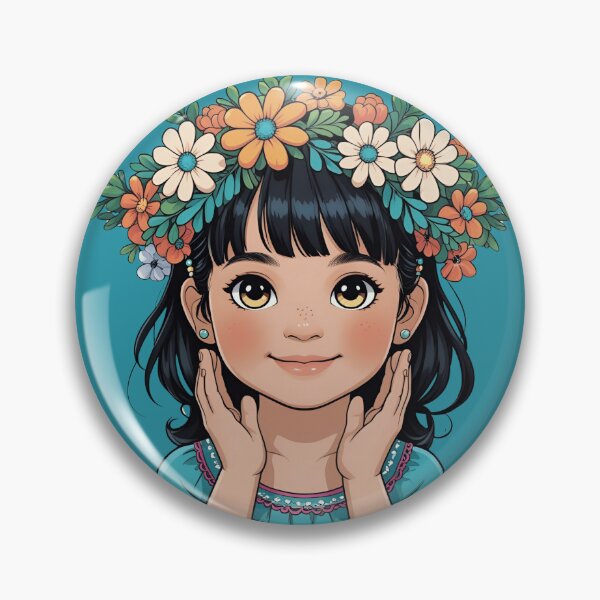 Item preview, Adorable girl with Frida-style flowers designed and sold by AratingaCreativ.