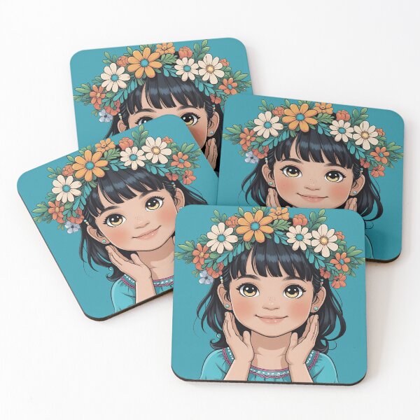 Item preview, Adorable girl with Frida-style flowers designed and sold by AratingaCreativ.