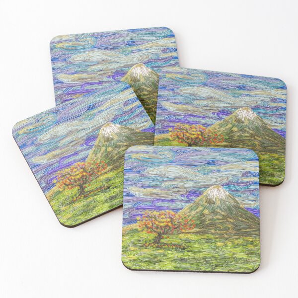 Item preview, Paisaje digital: montaña y árbol en pintura lineal texturizada designed and sold by Keltoi-art.