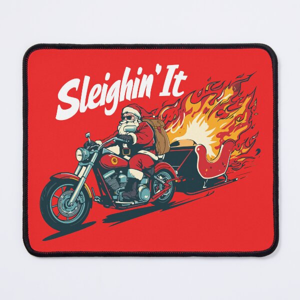 Item preview, Sleighin' It Motorcycle Christmas Santa designed and sold by GhoulishGraphX.