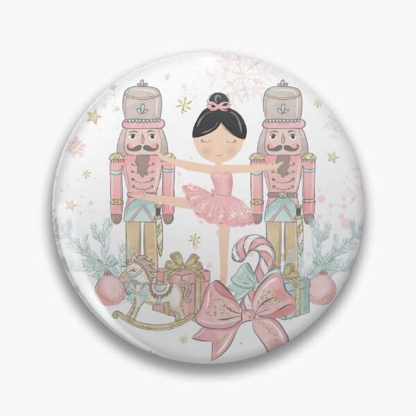 Item preview, Whimsical The Nutcracker Ballet Pink Christmas Black Haired Ballerina designed and sold by TheHappyCatStudio.