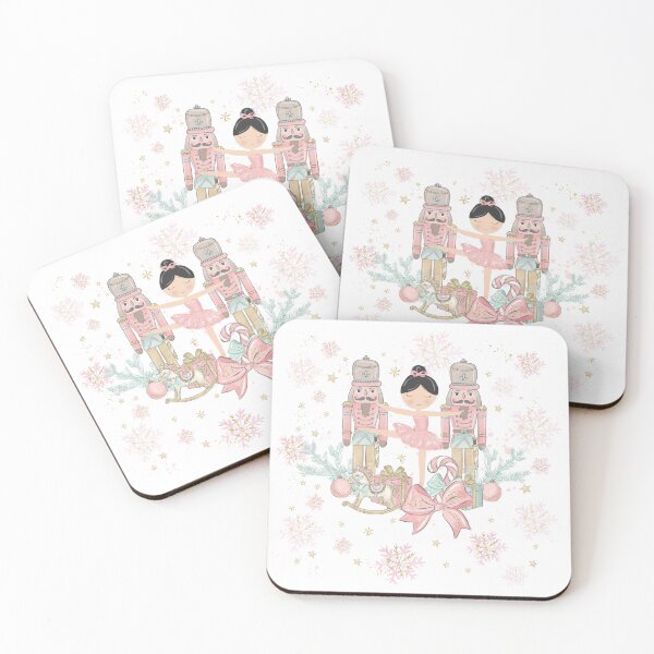 Item preview, Whimsical The Nutcracker Ballet Pink Christmas Black Haired Ballerina designed and sold by TheHappyCatStudio.